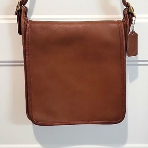 Vintage COACH Dark Tan Leather Legacy Studio Flap Crossbody Bag #9144